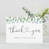 ボタニカルグリーナリーセージグリーン結婚ハート サンキューカード (スタンド正面)
