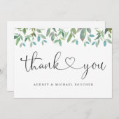ボタニカルグリーナリーセージグリーン結婚ハート サンキューカード (正面/裏面)