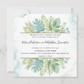ボタニカルグリーンとターコイズブルーの水彩ウェディング 招待状 (正面)