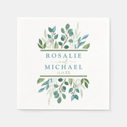 ボタニカルグリーンのウェディングレセプション スタンダードカクテルナプキン (正面)