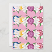 ボタニカルグリーンのブッシュピンクのローズフラルウェディング セーブザデート (裏面)