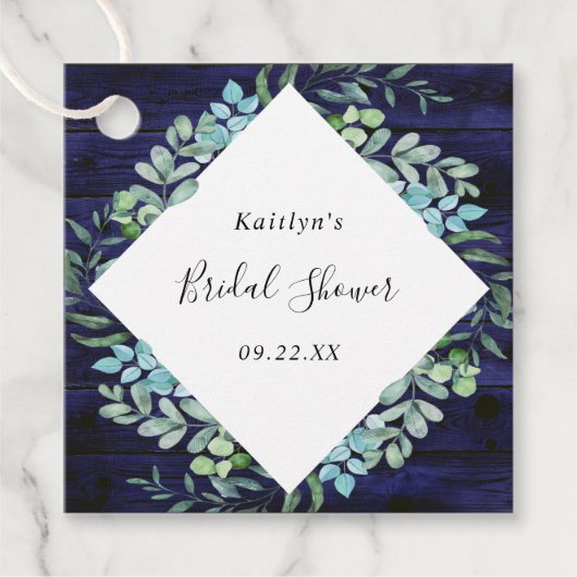 ボタニカルグリーンのユーカリ ブライダルシャワー フェイバータグ (正面)