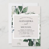 ボタニカルグリーンの水彩エレガントウェディング 招待状 (正面)