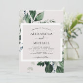 ボタニカルグリーンの水彩エレガントウェディング 招待状 (スタンド正面)
