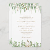 ボタニカルグリーンの水彩ゴールドウェディング 招待状 (正面/裏面)