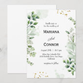 ボタニカルグリーンの水彩画ウェディング招待状 招待状 (正面/裏面)