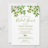 ボタニカルグリーンの水彩画 ブライダルシャワー 招待状 (正面)