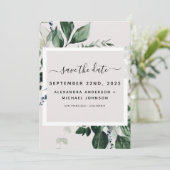 ボタニカルグリーンの水彩画 Save the Date 招待状 (スタンド正面)