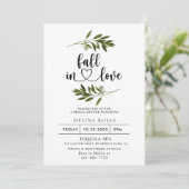 ボタニカルグリーンの葉が恋に落ちる ブライダルシャワーの招待状 招待状 (スタンド正面)