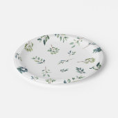 ボタニカルグリーンの葉の水彩画 ブライダルシャワー ペーパープレート (アングル)