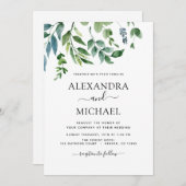 ボタニカルグリーンの葉 水彩 結婚式 招待状 (正面/裏面)