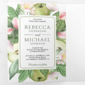 ボタニカルグリーンアップルオーチャードQRコード結婚ズ 三つ折り招待状 (内部最初)