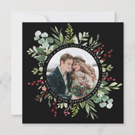 ボタニカルグリーンクリスマスフォトススクウェア シーズンカード (正面)