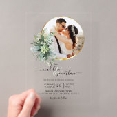ボタニカルグリーンサークルボーダー2枚の写真の結婚式 アクリル招待状 (インサイチュ (ポータブル))