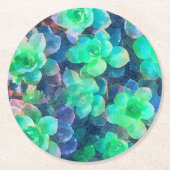 ボタニカルグリーンシェードフローラ多肉水色 ラウンドペーパーコースター (正面)