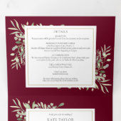 ボタニカルグリーンバイオレット写真ウェディング 三つ折り招待状 (内部最初)