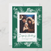 ボタニカルグリーンビンテージクリスマスフォト シーズンカード (正面)