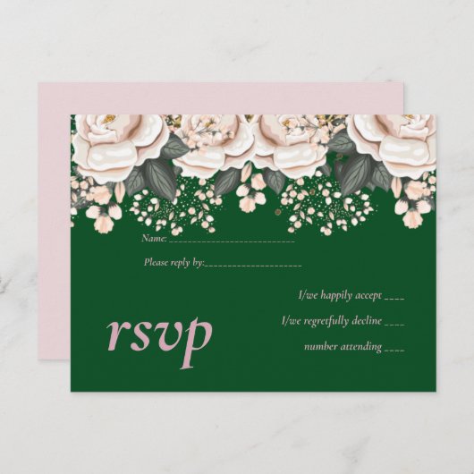 ボタニカルグリーンピンク結婚フローラ予算 インビテーションポストカード (正面/裏面)