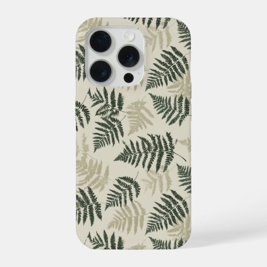 ボタニカルグリーンフェルンベージュフラワーパターン iPhoneケース (裏面)
