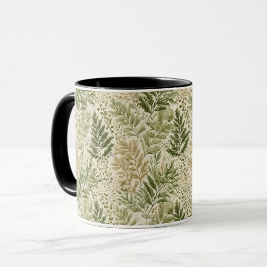 ボタニカルグリーンフェルン ベージュの花柄 マグカップ (正面左)