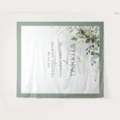 ボタニカルグリーンフラワーの水彩ウェディングフォト タペストリー (正面(横))