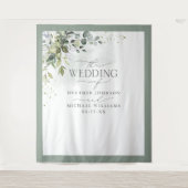 ボタニカルグリーンフラワーの水彩ウェディングフォト タペストリー (正面)