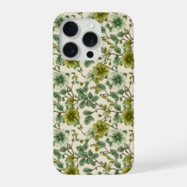 ボタニカルグリーンフラワークリームフラワーパターン iPhone 15 PROケース