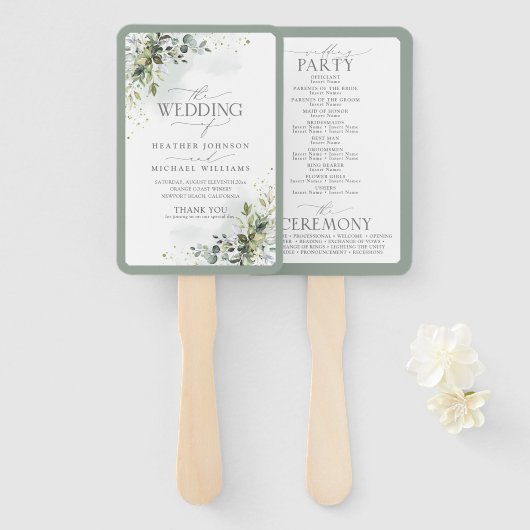ボタニカルグリーンフローラ結婚式 プログラム ハンドファン (正面&裏面)