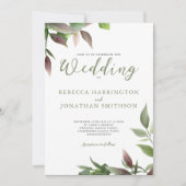 ボタニカルグリーンブルガンディフォト結婚式招待状 (正面)