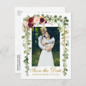 ボタニカルグリーンブルゴーニュフローラ日付金ゴールドを保存 案内ポストカード (正面/裏面)