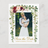 ボタニカルグリーンブルゴーニュフローラ日付金ゴールドを保存 案内ポストカード (正面)