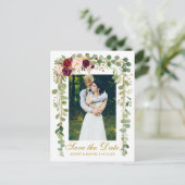 ボタニカルグリーンブルゴーニュフローラ日付金ゴールドを保存 案内ポストカード (スタンド正面)