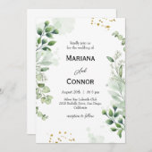 ボタニカルグリーンリーウォーター結婚式招待状 招待状 (正面/裏面)