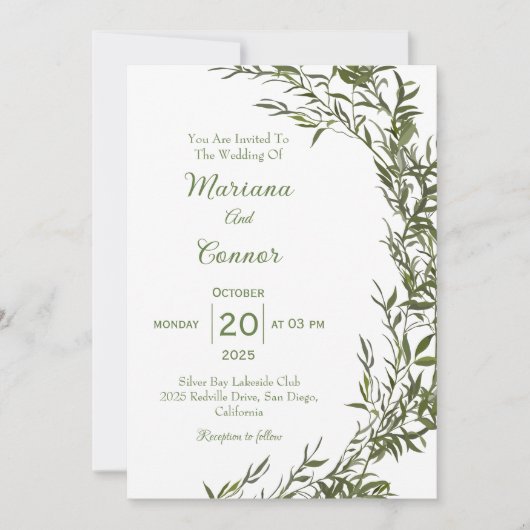 ボタニカルグリーンリーウォーター結婚式招待状 招待状 (正面)