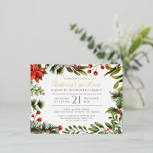 ボタニカルグリーンリークリスマスオープンハウス金ゴールド 箔シーズンポストカード (立ち正面)