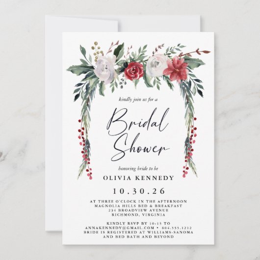 ボタニカルグリーンリークリスマスブライダルシャワー 招待状 (正面)