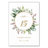 ボタニカルグリーンリークリスマスホリデー結婚金ゴールド テーブルナンバー (正面)