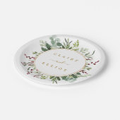ボタニカルグリーンリークリスマスホリデー結婚金ゴールド ペーパープレート (アングル)