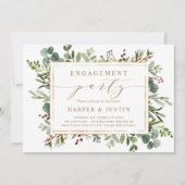 ボタニカルグリーンリークリスマス婚約パーティ 招待状 (正面)