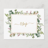 ボタニカルグリーンリークリスマス金ゴールド結婚式RSVP インビテーションポストカード (正面)