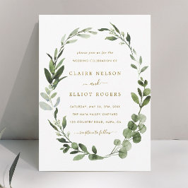 ボタニカルグリーンリース結婚金ゴールド 招待状