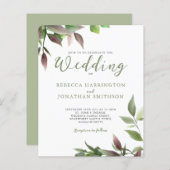 ボタニカルグリーンリーフバジェット結婚式招待状 (正面/裏面)