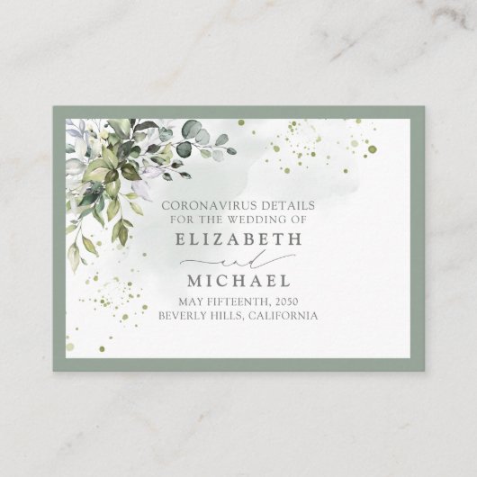 ボタニカルグリーンリーフローラコロナウイルス詳細 エンクロージャーカード (正面)