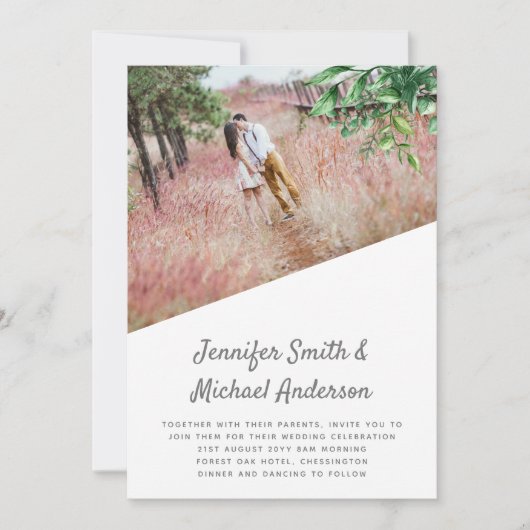 ボタニカルグリーンリーリーリーフ結婚式招待状予算 (正面)