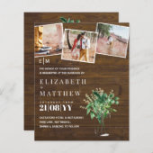 ボタニカルグリーンリーリーリーフ結婚式招待状予算 (正面/裏面)