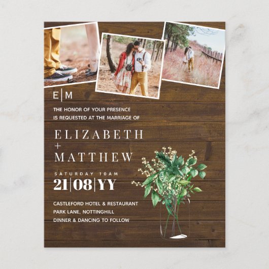 ボタニカルグリーンリーリーリーフ結婚式招待状予算 (正面)