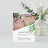 ボタニカルグリーンリーリーリーフ結婚式招待状予算 ポストカード (スタンド正面)