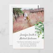 ボタニカルグリーンリーリーリーフ結婚式招待状予算 ポストカード (正面/裏面)