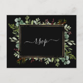 ボタニカルグリーンリー結婚クリスマスブラックRSVP インビテーションポストカード (正面)