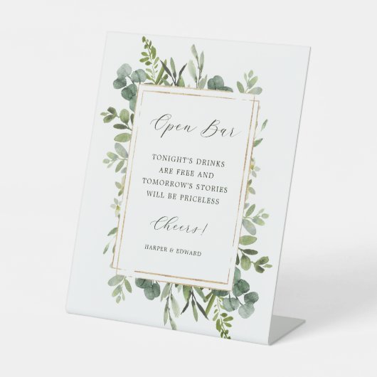 ボタニカルグリーン結婚リーズオープンバー 台座サイン (正面)